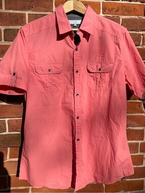 Paper Denim & Cloth Coral-Pink Short Sleeve Button-Down Shirt